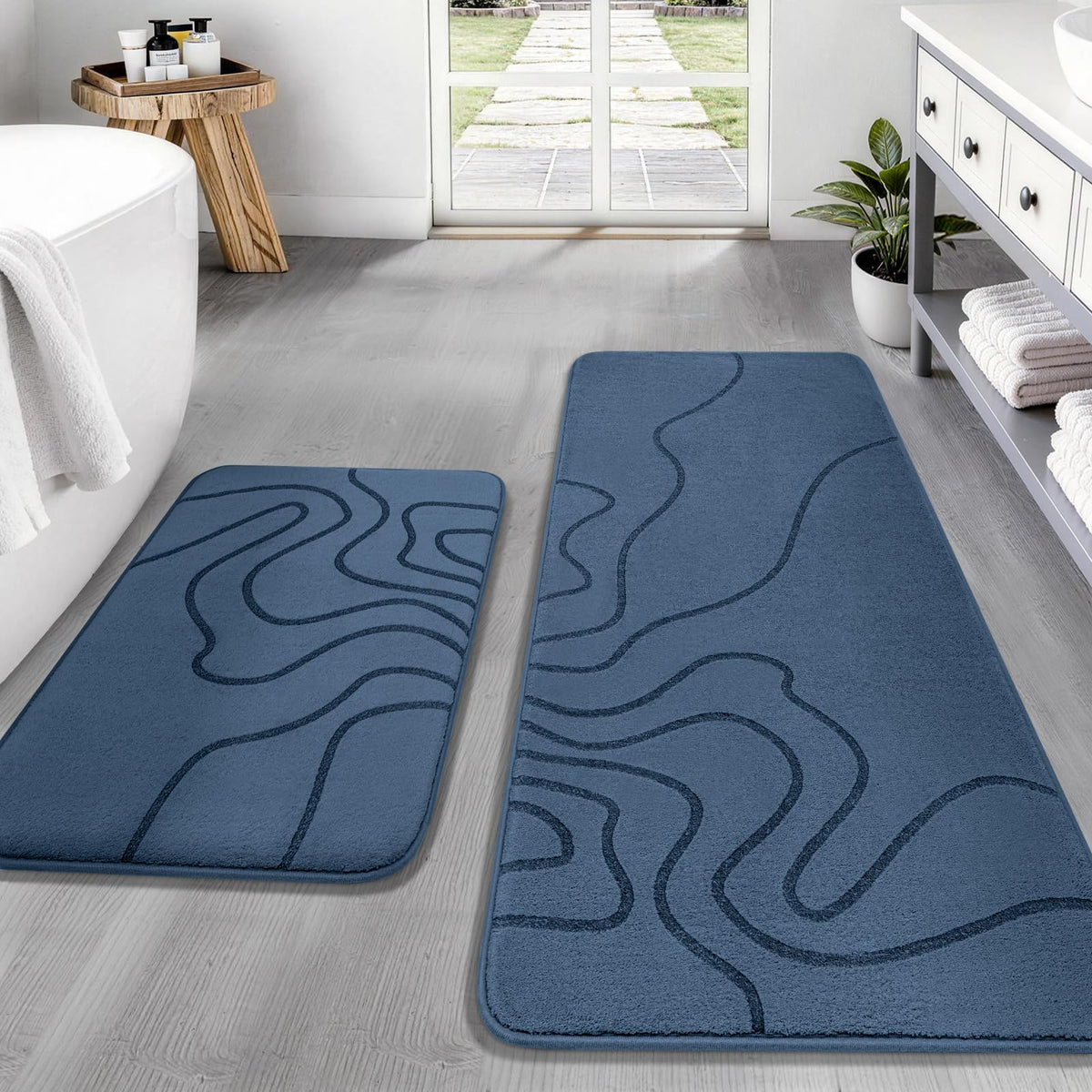 YIHOUSE Memory Foam Bathroom Rugs Sets 2 Piece, 32"x20"+24"x17", Dark Grey