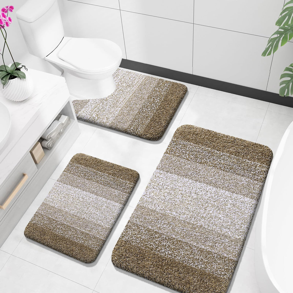 OLANLY Microfiber Bathroom Rugs Sets 3 Piece, Absorbent Bath Mats, Grey