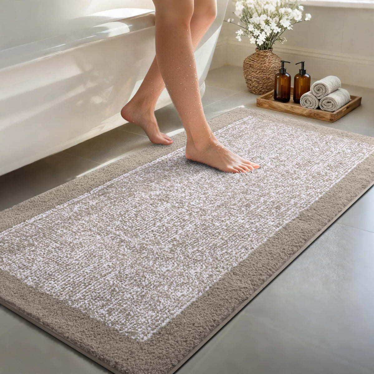 48x24 Long Bathroom Rugs Non Slip Washable, Soft Absorbent Bath Mat Blue