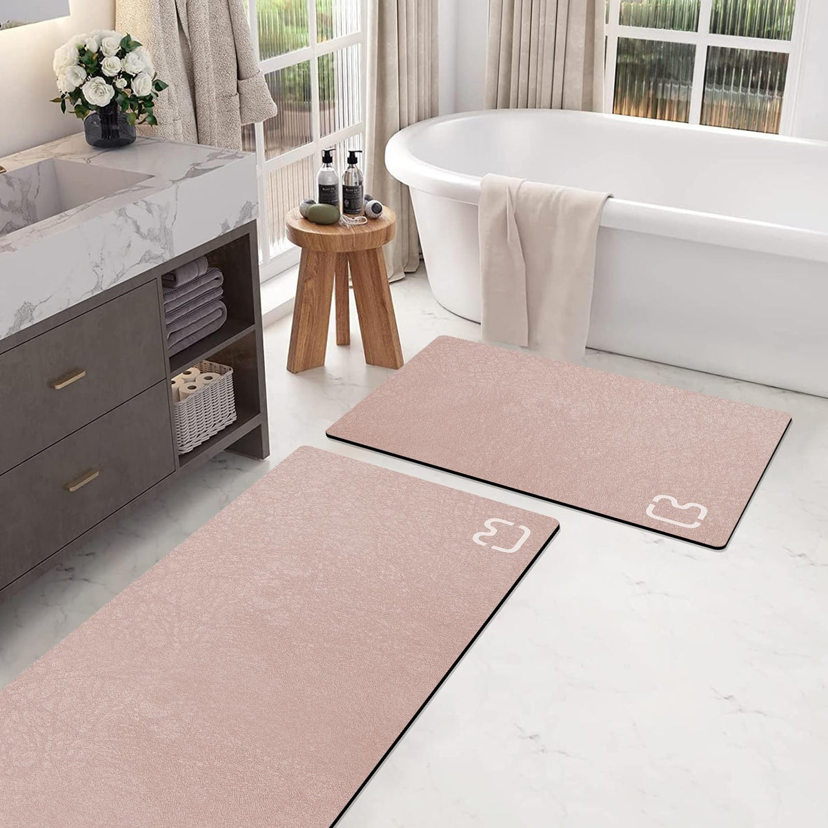 Dark Grey Long Bathroom Rugs Large Stone Bath Mats for Bathroom,15.7"x47.2"