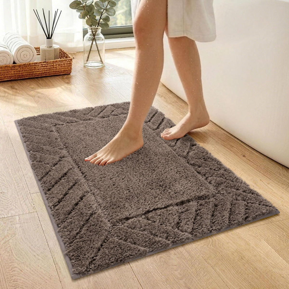48x17 Long Bathroom Runner Rugs Beige, Non Slip Washable Bath Rugs