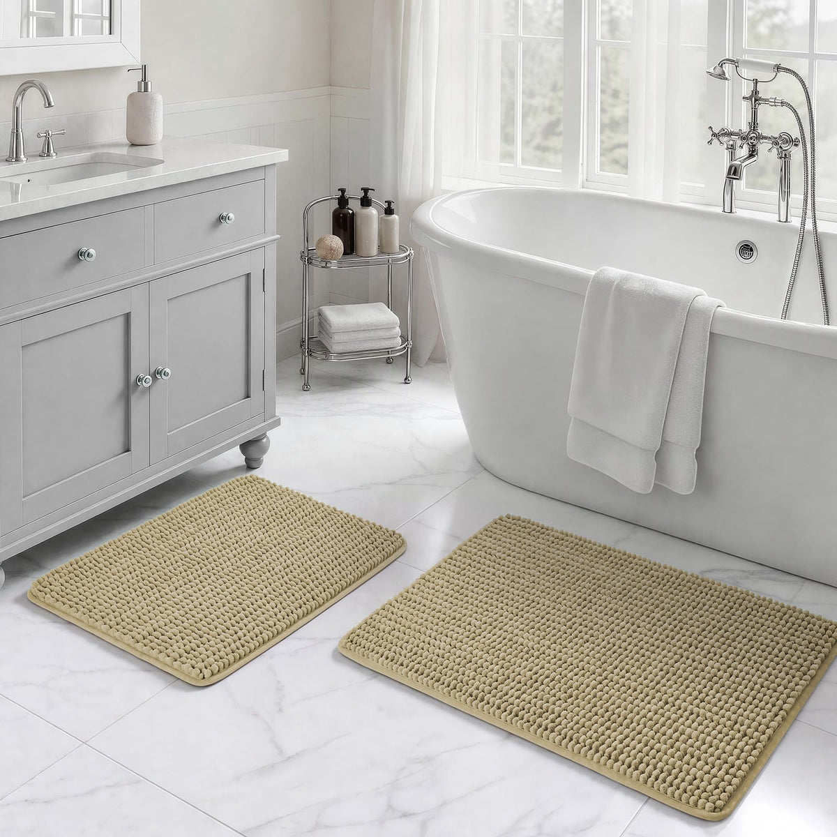 Ophanie Grey Bathroom Rugs 30x20, Soft Chenille Bath Mat, Non Slip Absorbent Quick Dry Light Gray Mats, Machine Washable Thick Small Area Rug Sets,Grip Bathmat for Shower,Toilet,Sink and Indoor Floor