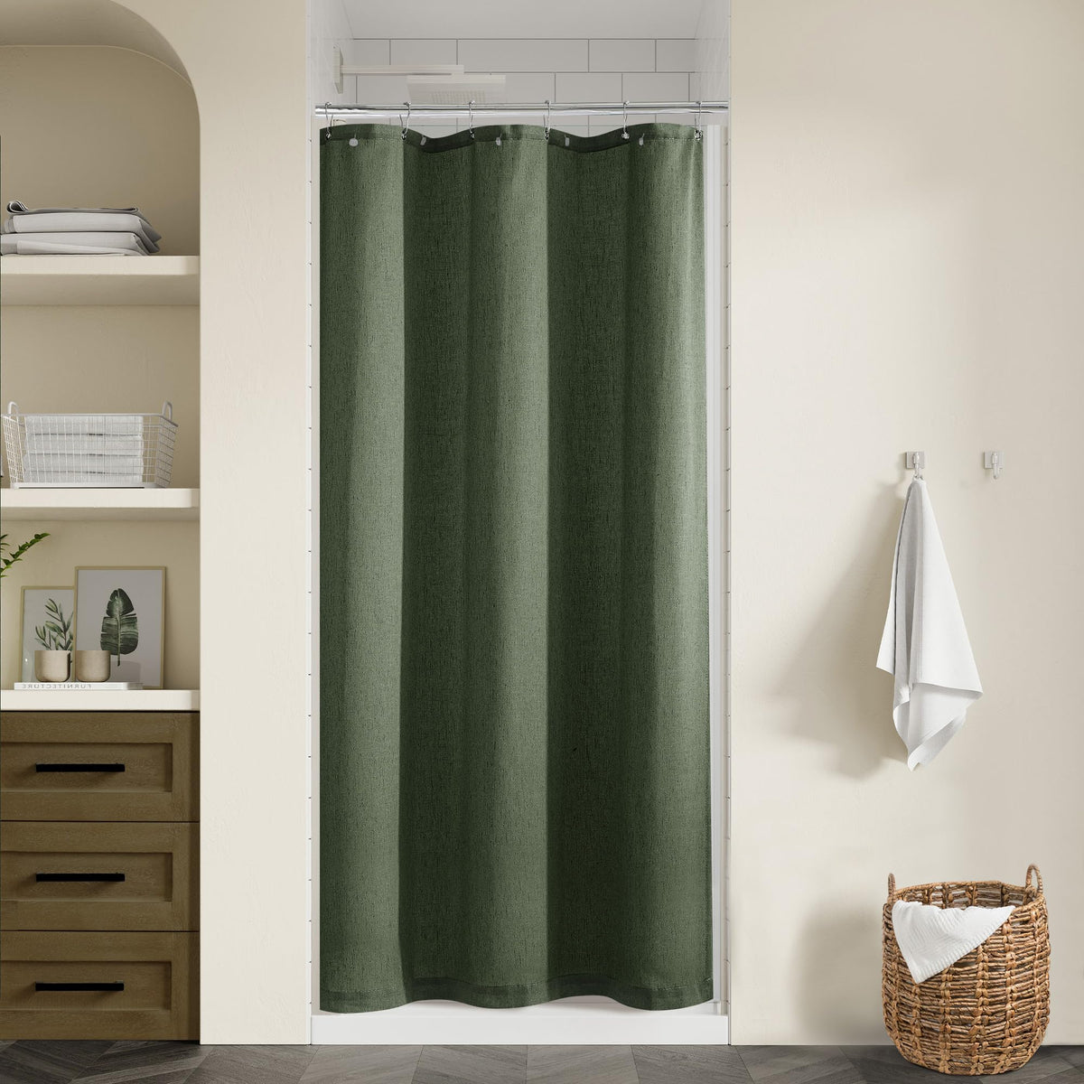 Cream Linen Shower Curtain for Bathroom Water Repellent 72x78 Inch