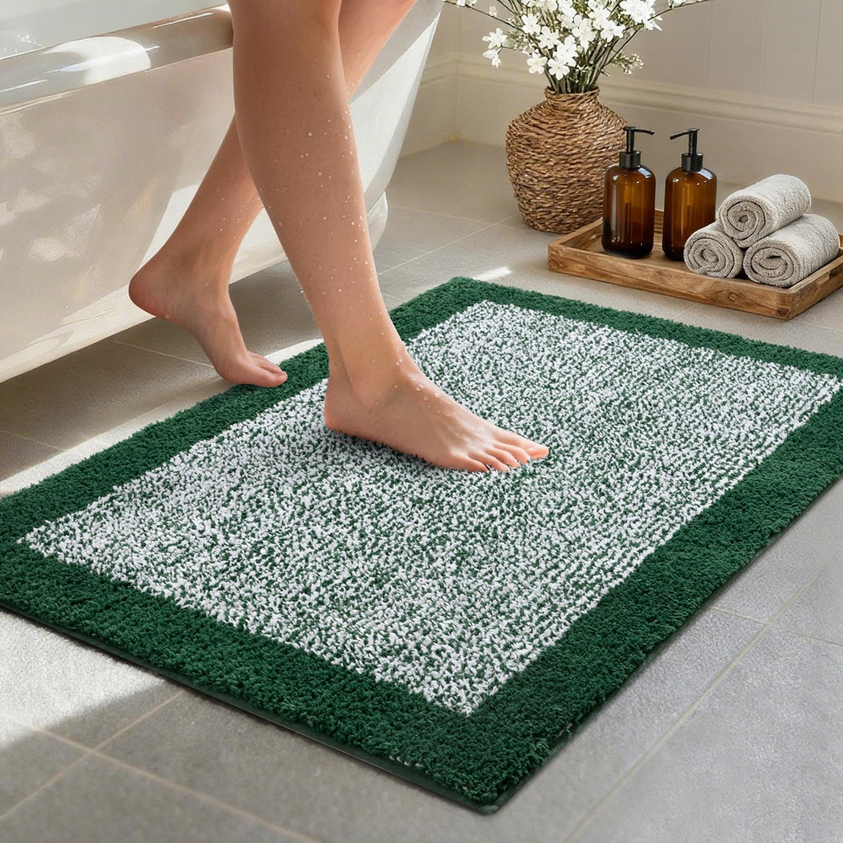 48x24 Long Bathroom Rugs Non Slip Washable, Soft Absorbent Bath Mat Blue
