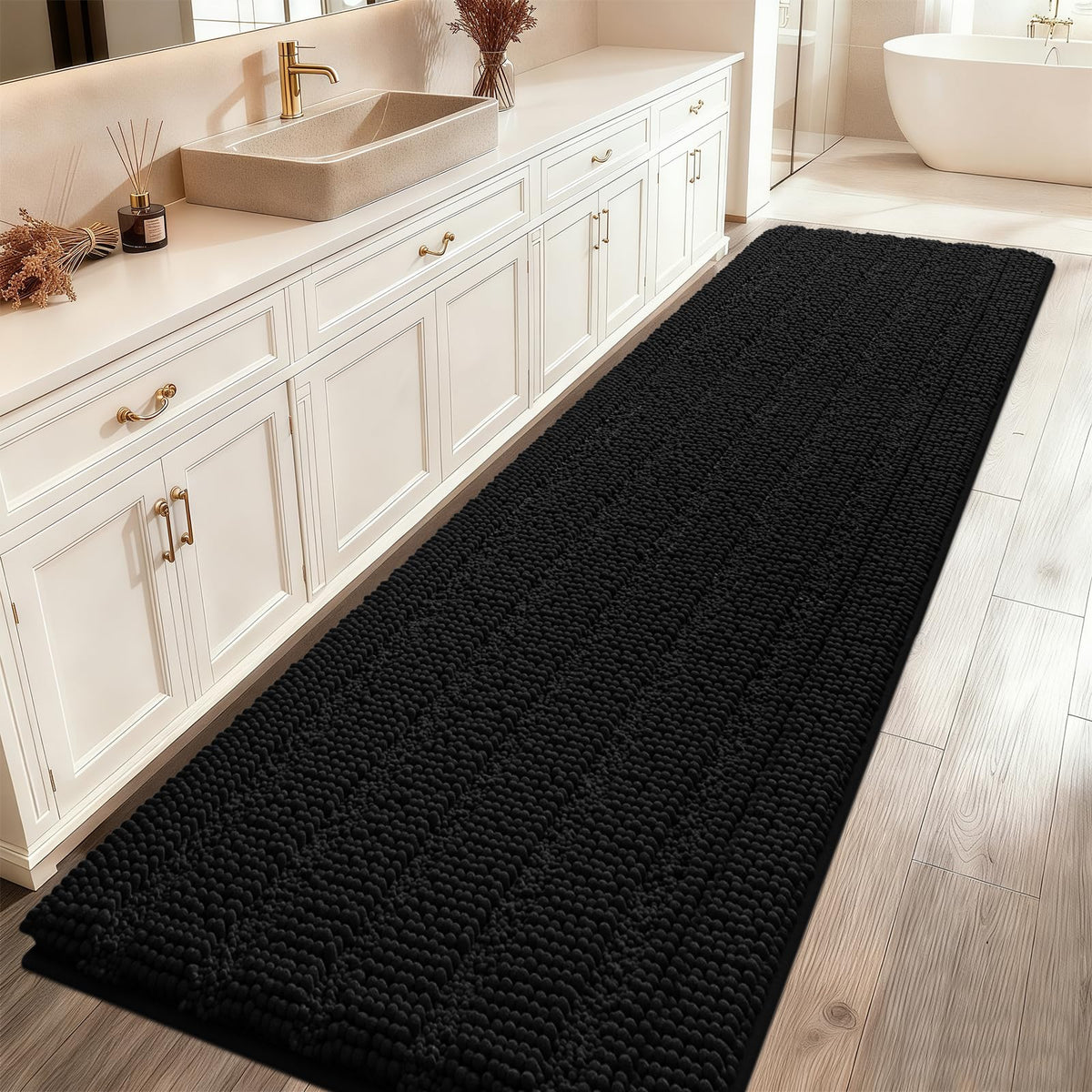 ACCUMTEK Christmas Striped Pink Bathroom Rug Set 3 Pieces Ultra Soft, Non Slip Chenille Toilet Mat, Absorbent Plush Shaggy Bath Mats for Bathroom, Bedroom, Kitchen