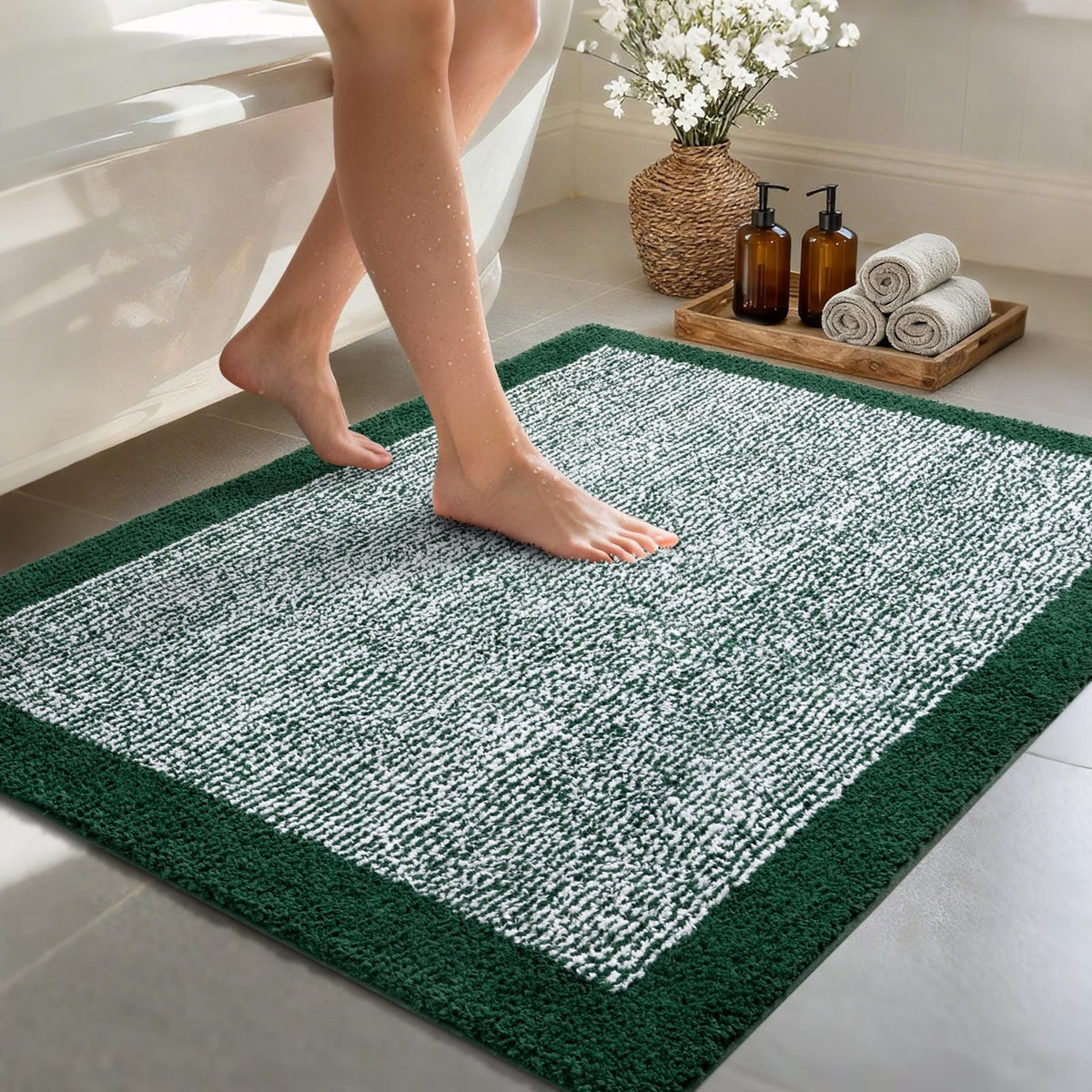 48x24 Long Bathroom Rugs Non Slip Washable, Soft Absorbent Bath Mat Blue