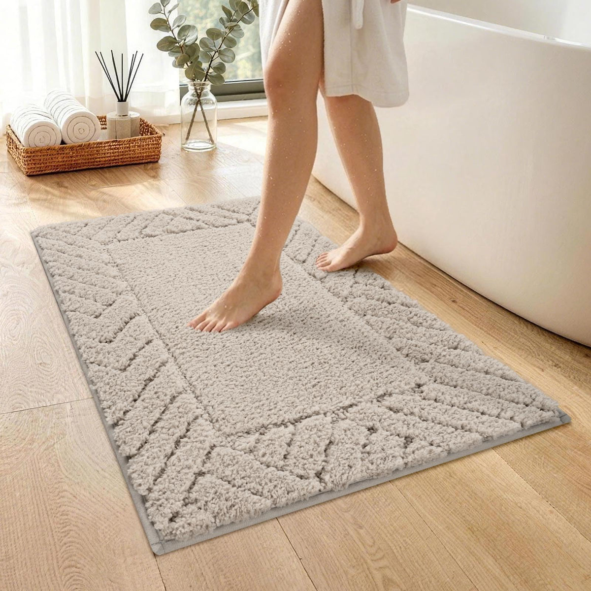 48x17 Long Bathroom Runner Rugs Beige, Non Slip Washable Bath Rugs