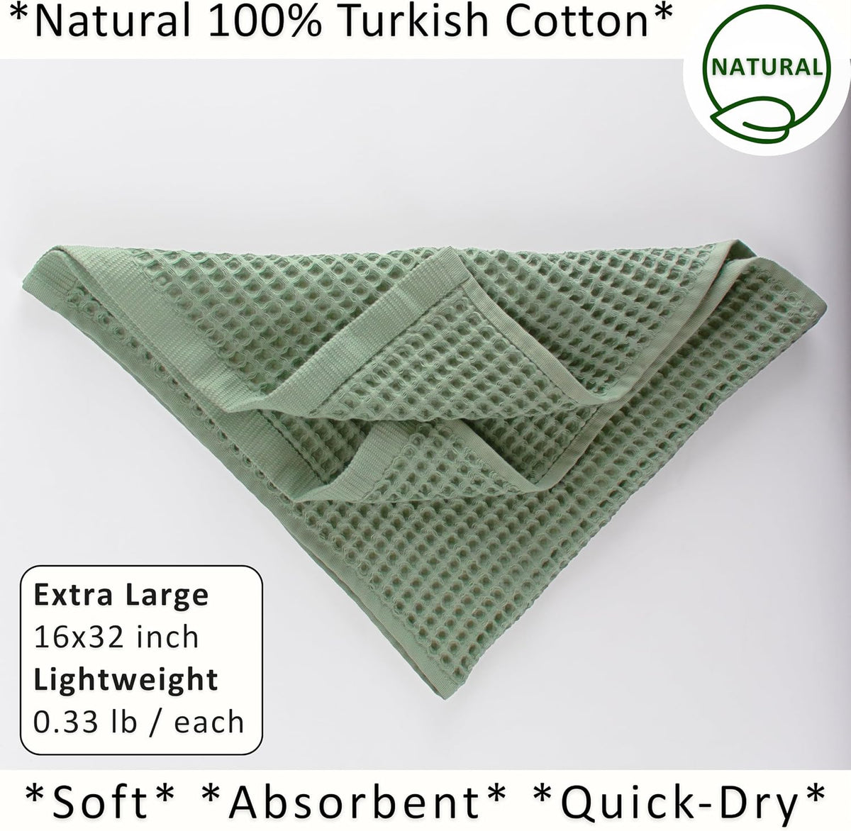 PÜSKÜL Natural 100% Turkish Cotton Waffle Hand and Kitchen Towels Set of 3