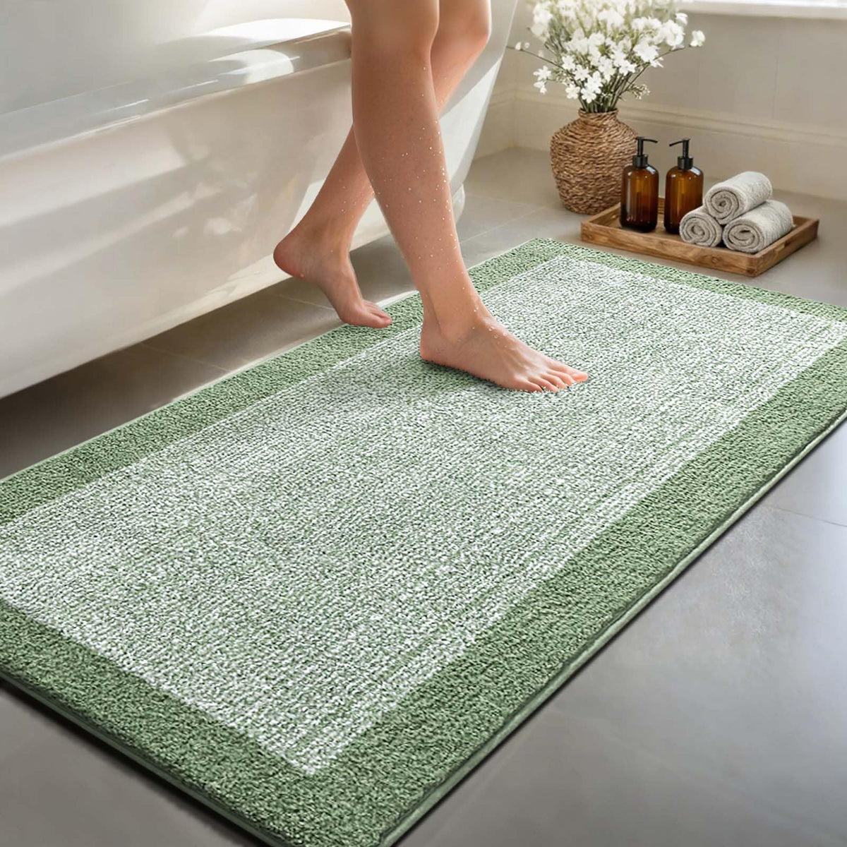 48x24 Long Bathroom Rugs Non Slip Washable, Soft Absorbent Bath Mat Blue