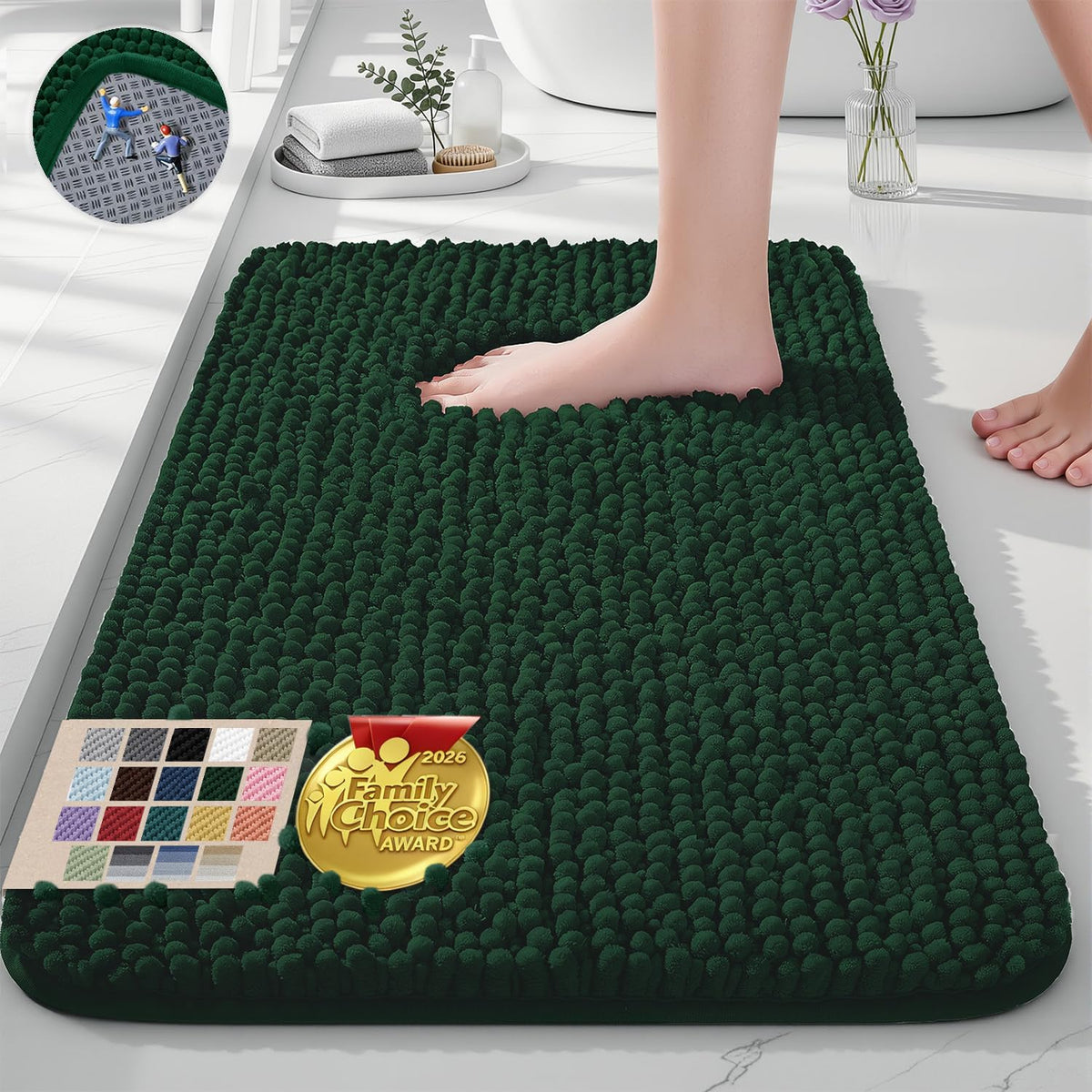 Ophanie Grey Bathroom Rugs 30x20, Soft Chenille Bath Mat, Non Slip Absorbent Quick Dry Light Gray Mats, Machine Washable Thick Small Area Rug Sets,Grip Bathmat for Shower,Toilet,Sink and Indoor Floor