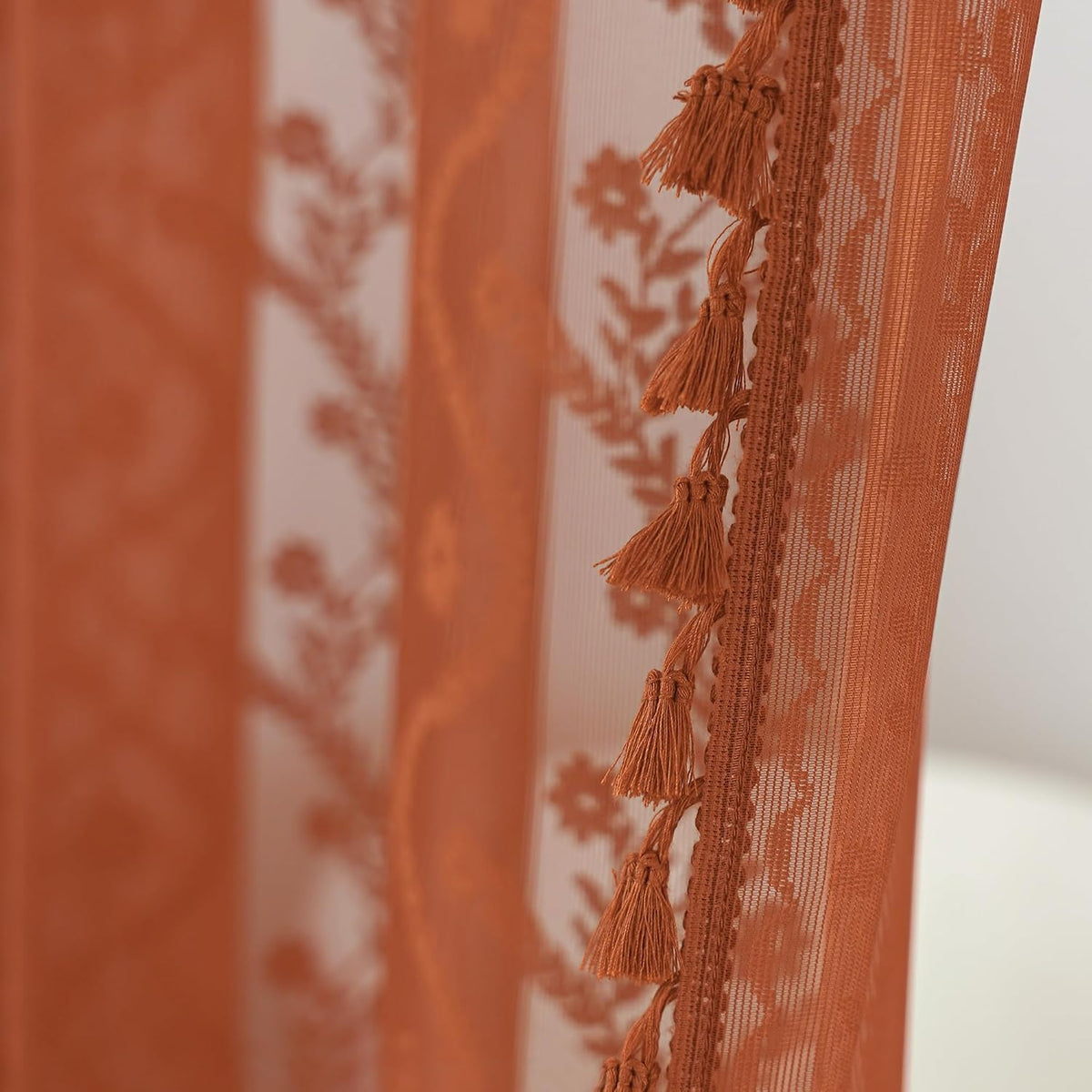 WAZZIO Terracotta Lace Shower Curtain,Boho Chic Fall Color,72 x 72 in