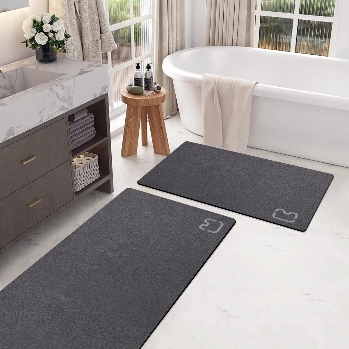 Dark Grey Long Bathroom Rugs Large Stone Bath Mats for Bathroom,15.7"x47.2"