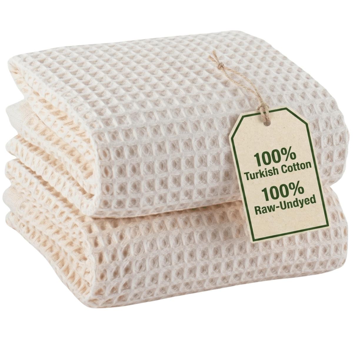 PÜSKÜL Natural 100% Turkish Cotton Waffle Hand and Kitchen Towels Set of 3