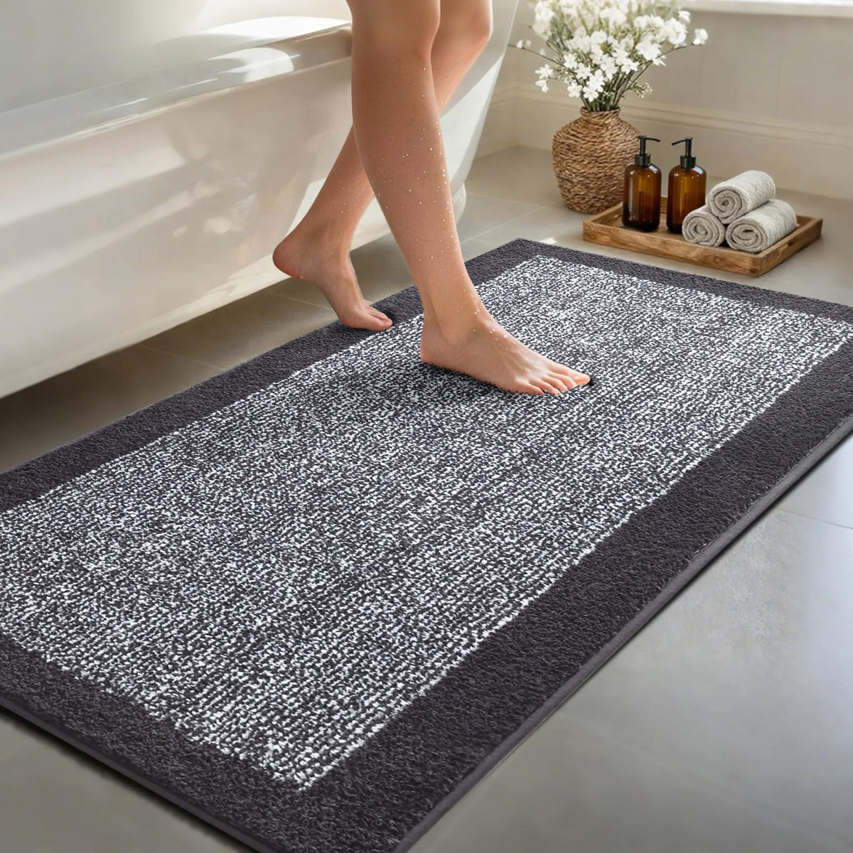 48x24 Long Bathroom Rugs Non Slip Washable, Soft Absorbent Bath Mat Blue