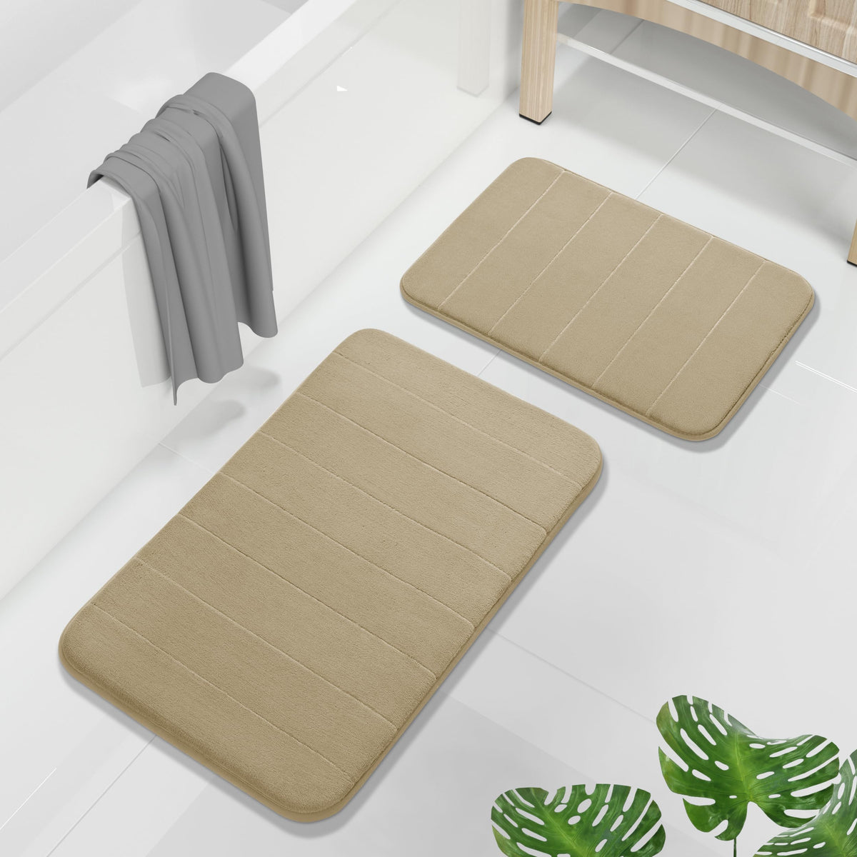 Yimobra Memory Foam Bathroom Rugs Sets 2 Piece - Super Soft Absorbent Quick Dry Bath Mat Set, Machine Washable Non Slip Floor Carpet for Tub Shower & Single Sink (17x24 & 31.5x20 Inch, Gray)
