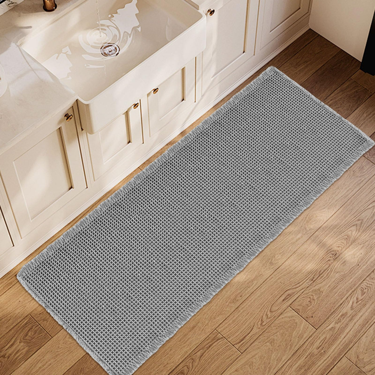 ZALL Waffle Bath Mat,Dark Green Super Absorbent Non Slip Bathroom Rug,17x24inch,Machine Washable Ultra Soft Floor Mats