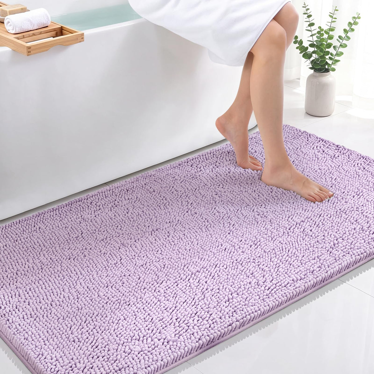 Bcoimo Small Bath Rug Mat,24x17 Extra Soft Chenille Lavender Bathroom Mats