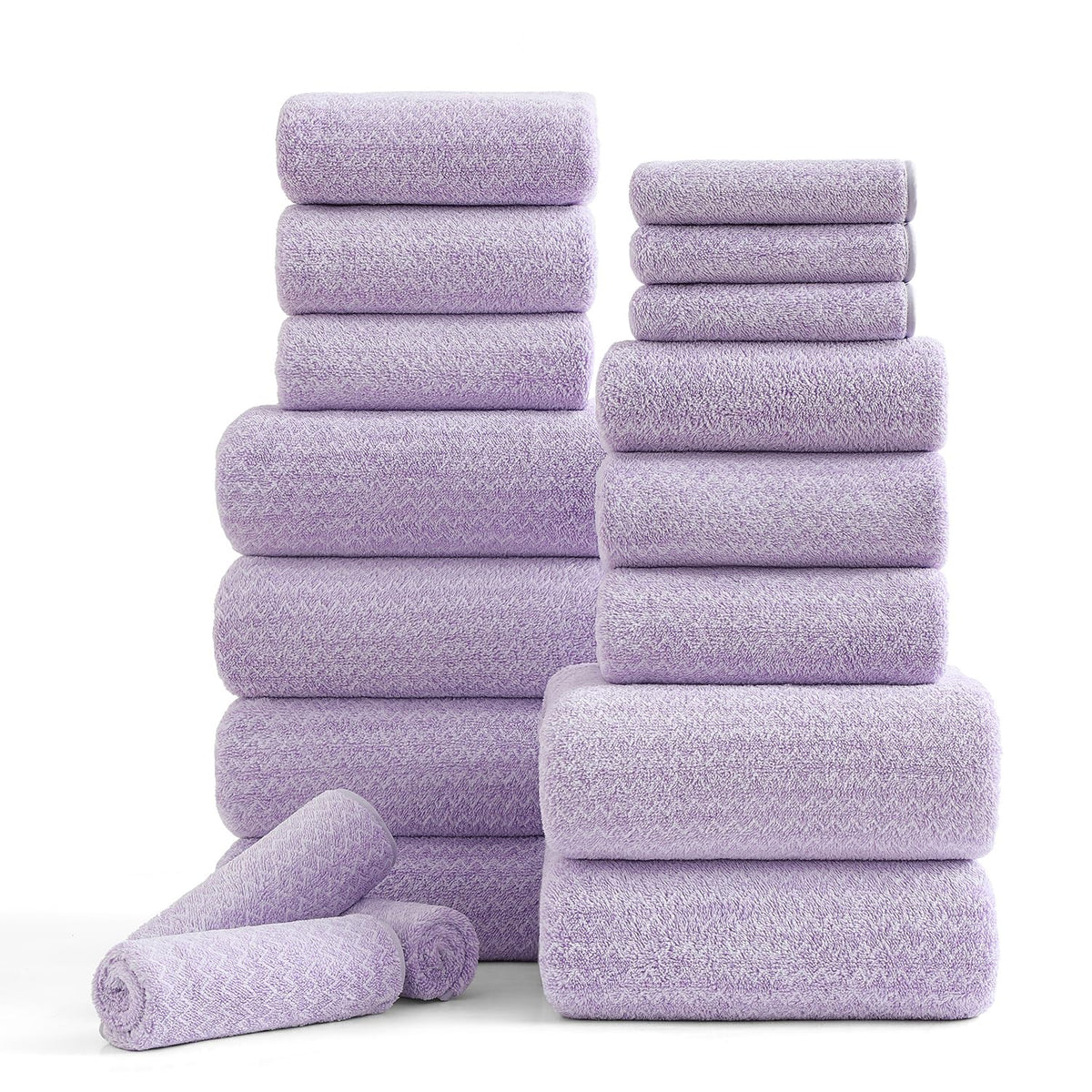 18 Piece Bath Towels Set,100% Microfiber Family Bathroom Towel with Hanging Loops-6 Bath Towels,6 Hand Towels,6 Washcloths,Quick Dry Highly Absorbent Shower Towel for Bathroom,Hotel,Spa-Dark Purple