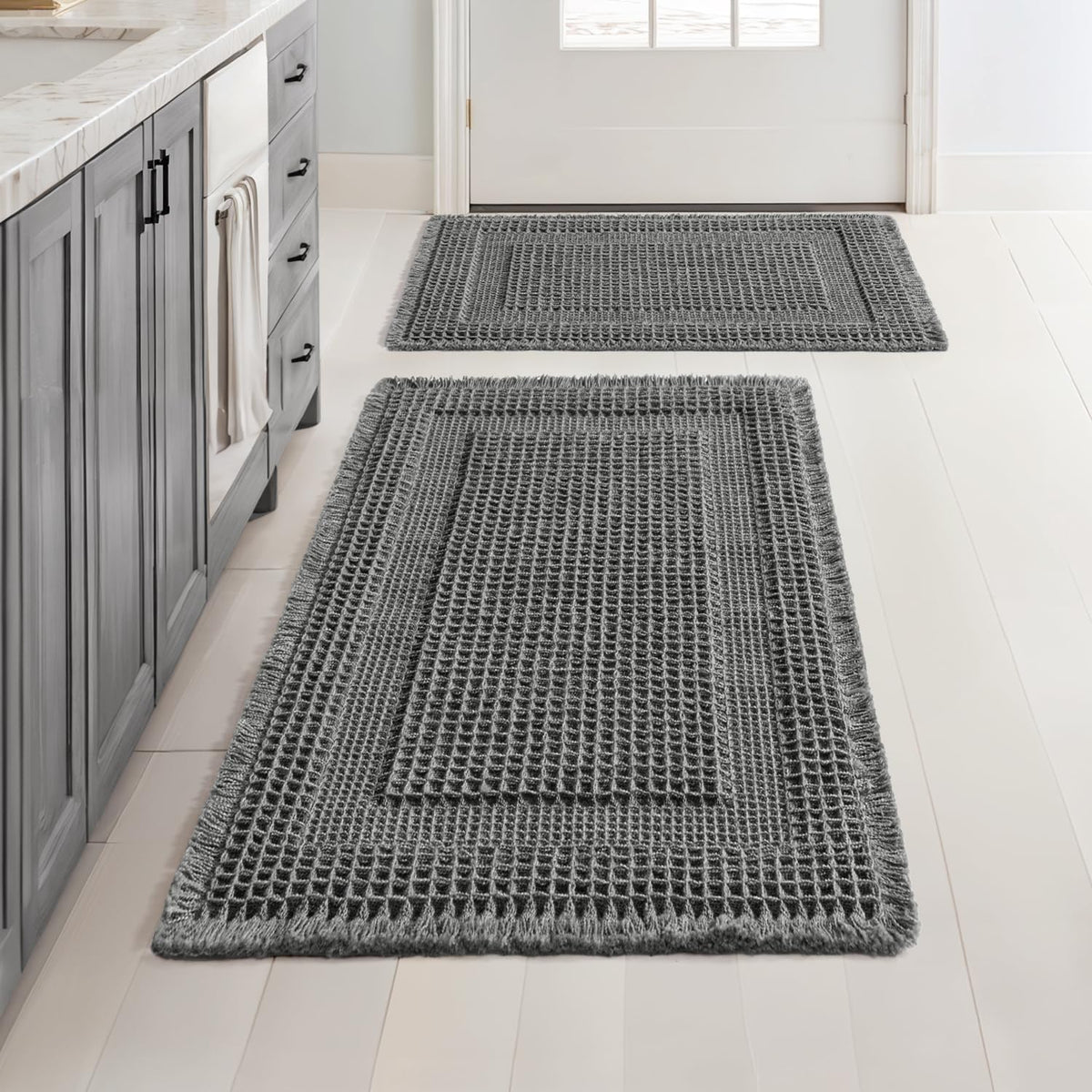 MIULEE Set of 2 Waffle Bathroom Rugs Brown&Cream Boho Bath Mat 17x24+18x30
