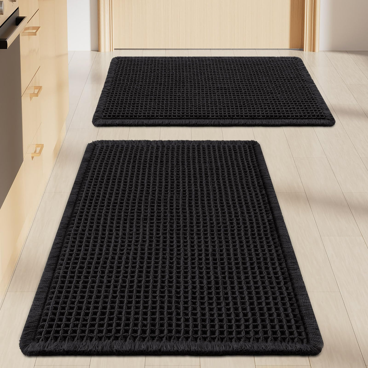 Smiry Waffle Bathroom Rugs Sets 2 Piece (30x20+24x16, Brown)