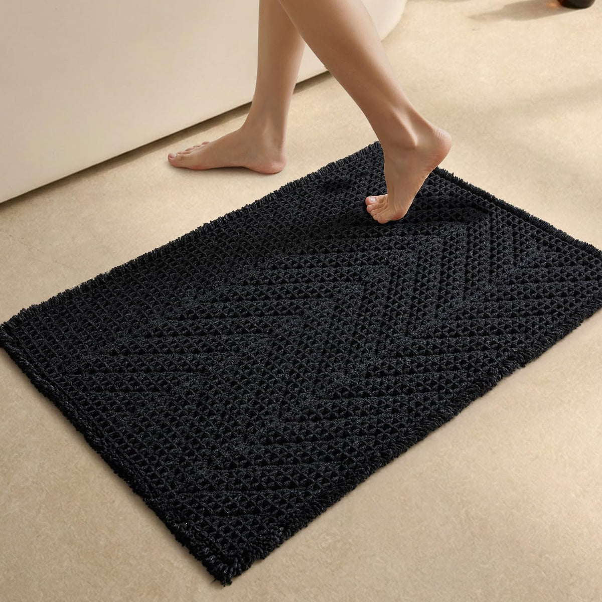 Sunfly Boho Herringbone Waffle Bath Mat, Ultra Soft Non-Slip Bathroom Rug - Super Absorbent & Quick Dry, Washable Bath Rug for Bathroom 16"x24" Taupe