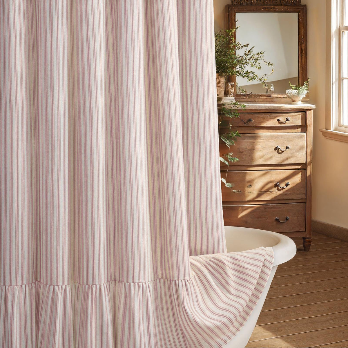 Farmhouse Shower Curtain Ruffle Linen Beige 72" W x 72" L