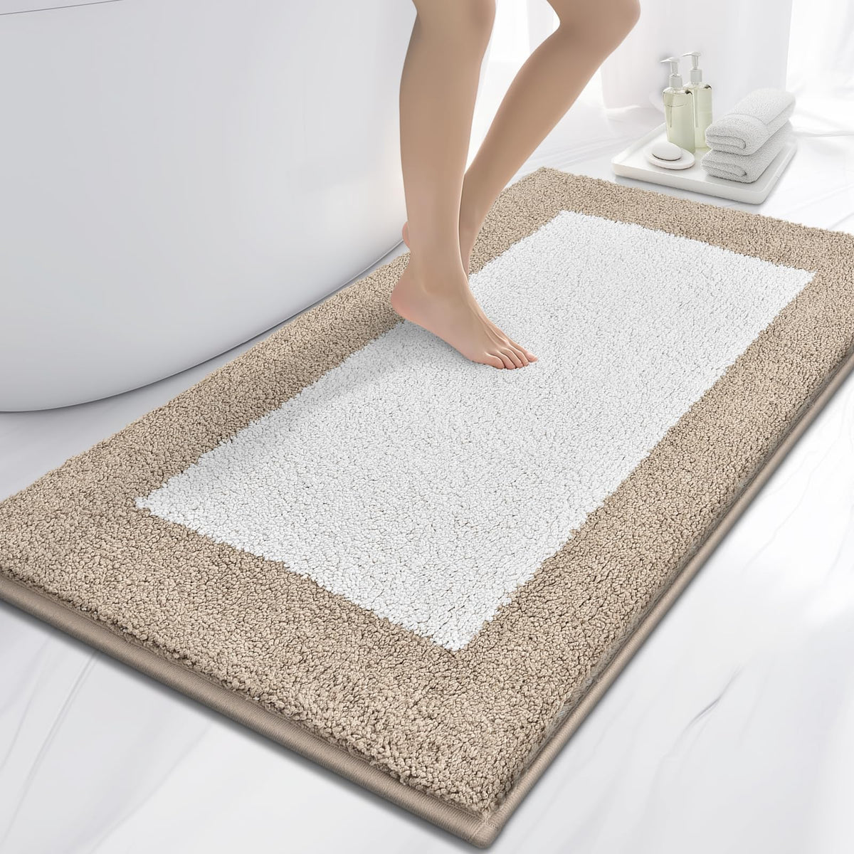 anllugs Bathroom Rugs, 20" x 30" Soft Bath Rugs, Olive Green & Green