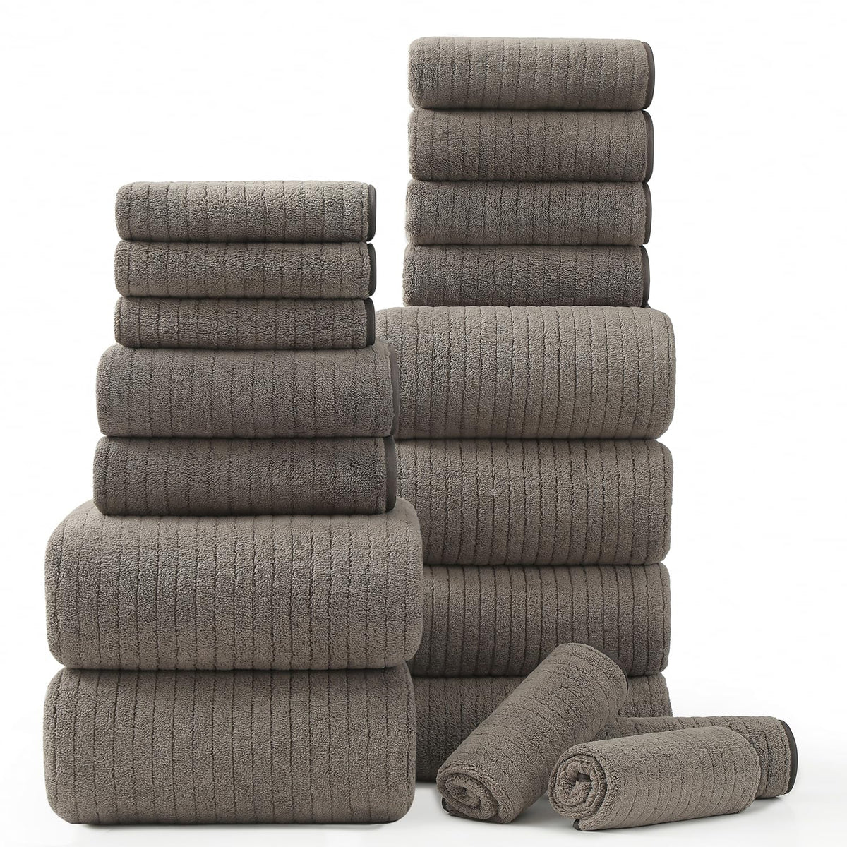 18 Piece Bath Towels Set,Ultra Soft Family Bathroom Towel Set with Hanging Loops-6 Bath Towels,6 Hand Towels,6 Washcloths,Highly Absorbent Quick Dry Shower Towel for Bathroom,Hotel,Spa-Grey Towel Set