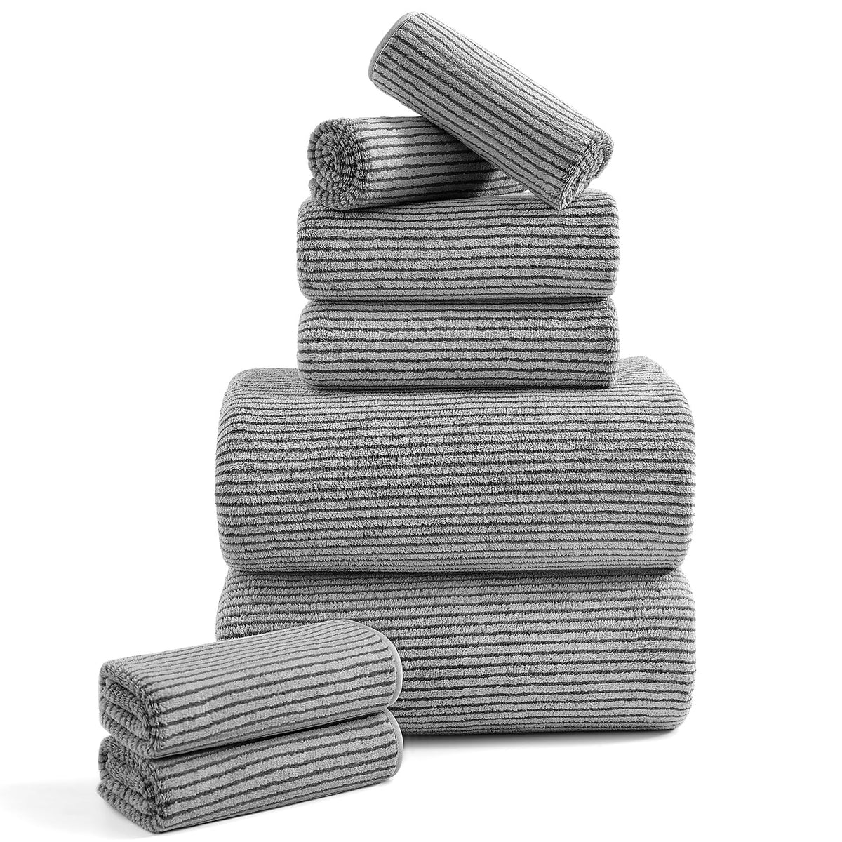 8-Piece Premium Towel Set for Bathroom|2 Oversized Large Bath Sheet,2 Hand Towels,4 Washcloths|Soft Cozy Highly Absorbent Fast Dry Microfiber Shower Towel Set for Hotel Bathroom Essentials,Dark Brown