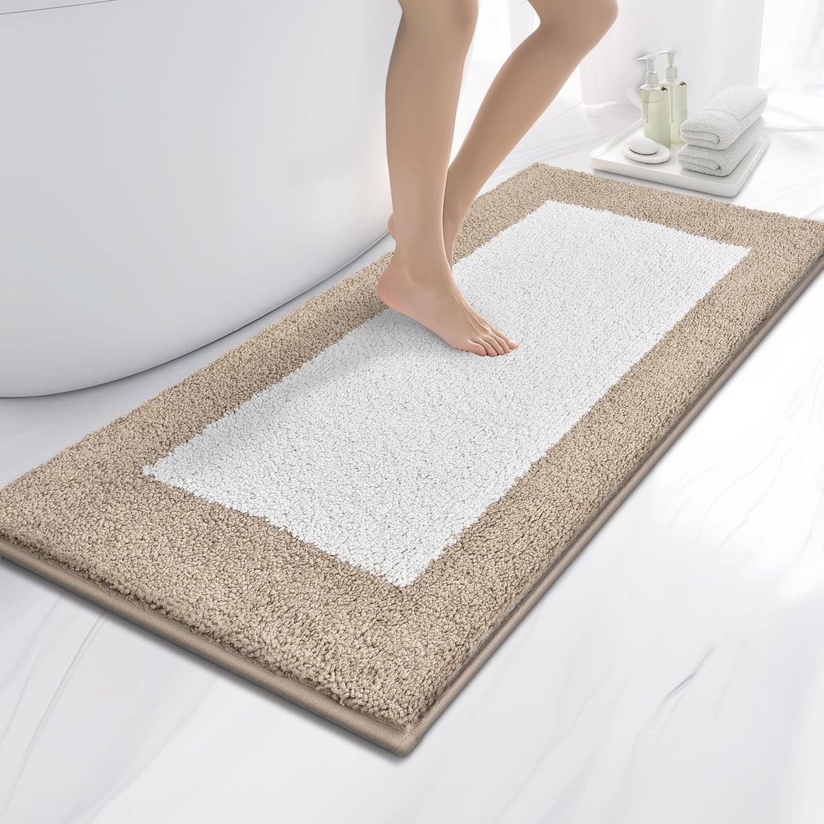 anllugs Bathroom Rugs, 20" x 30" Soft Bath Rugs, Olive Green & Green