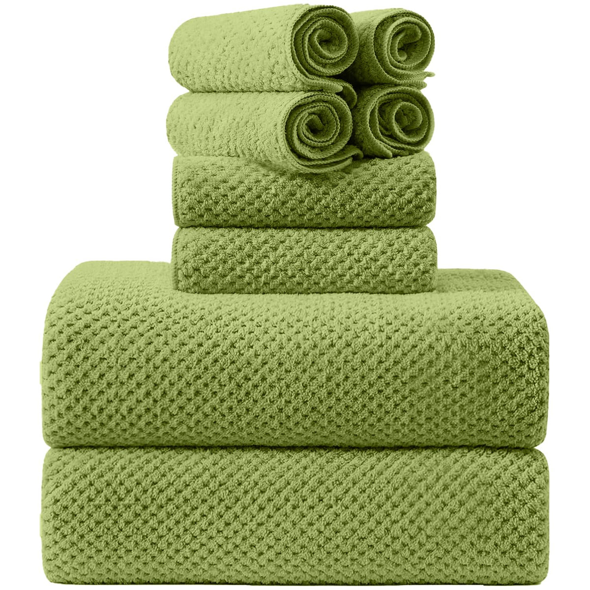 8-Piece Bath Towel Set, 2 Extra Large Bath Towel Sheets, 2 Hand Towels and 4 Washcloths - Highly Absorbent Quick Dry Polyester,Ultra Soft Towel Set for Bathroom, Waffle Weave Design, Pack of 8, Green