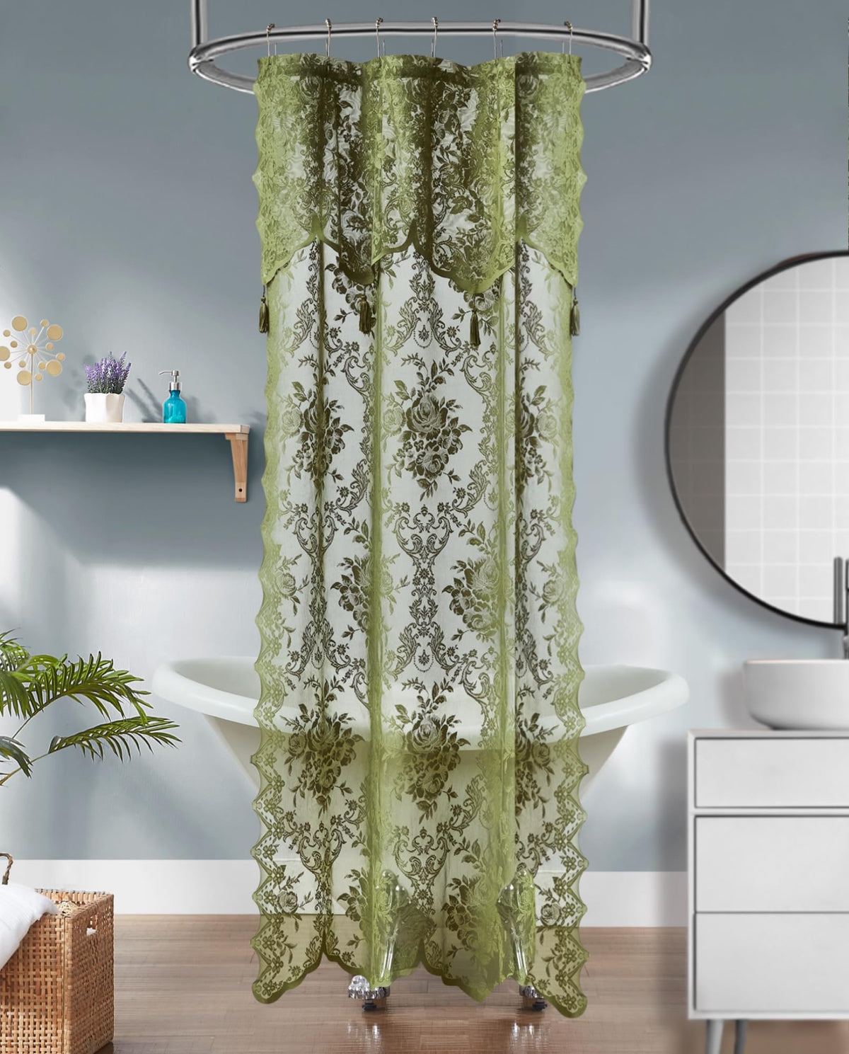 Warm Home Designs Navy Blue Lace Shower Curtain with Valance. LA Navy 72