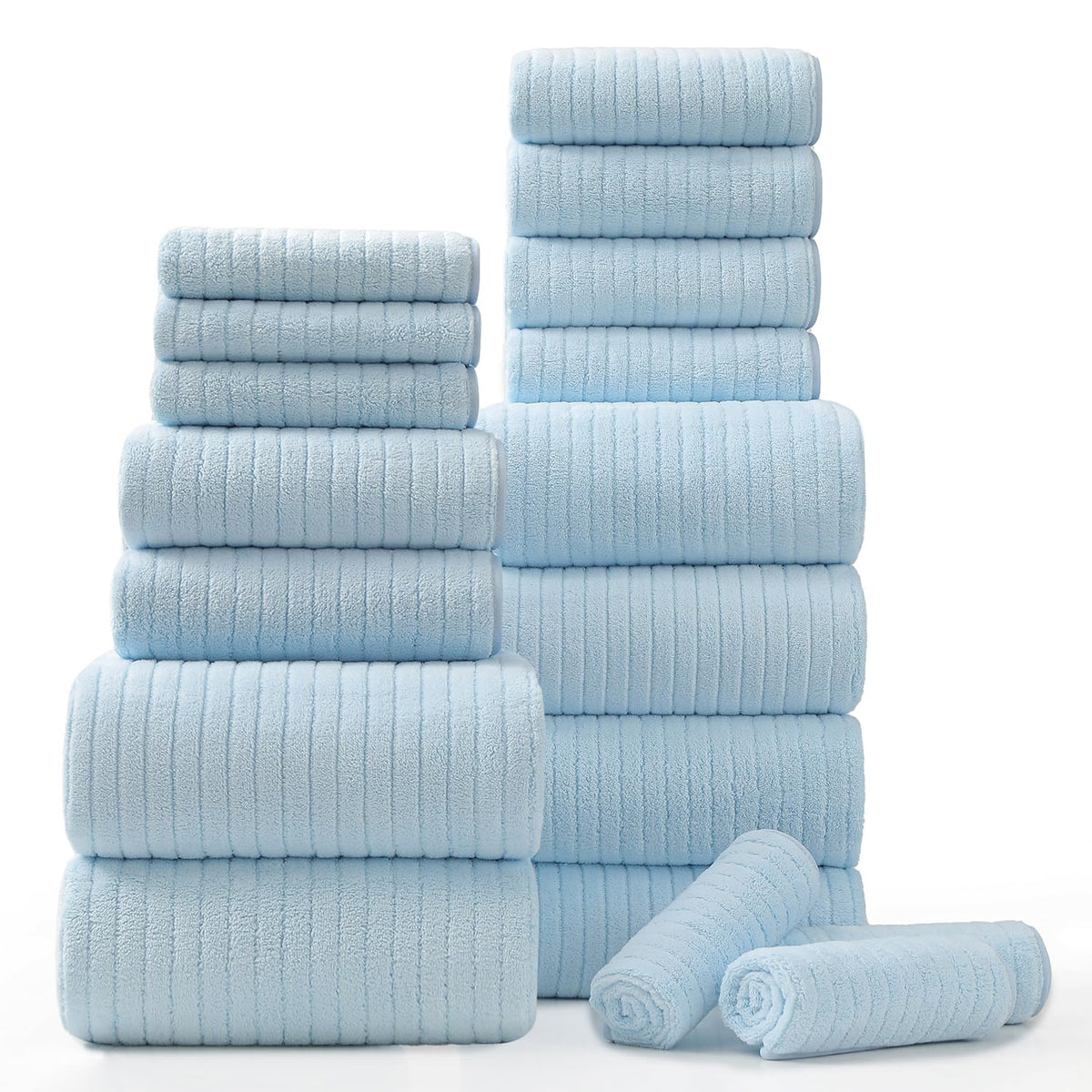 18 Piece Bath Towels Set,Ultra Soft Family Bathroom Towel Set with Hanging Loops-6 Bath Towels,6 Hand Towels,6 Washcloths,Highly Absorbent Quick Dry Shower Towel for Bathroom,Hotel,Spa-Grey Towel Set