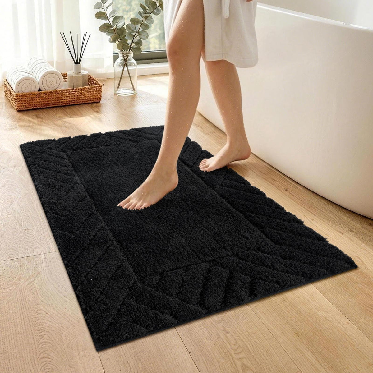 48x17 Long Bathroom Runner Rugs Beige, Non Slip Washable Bath Rugs