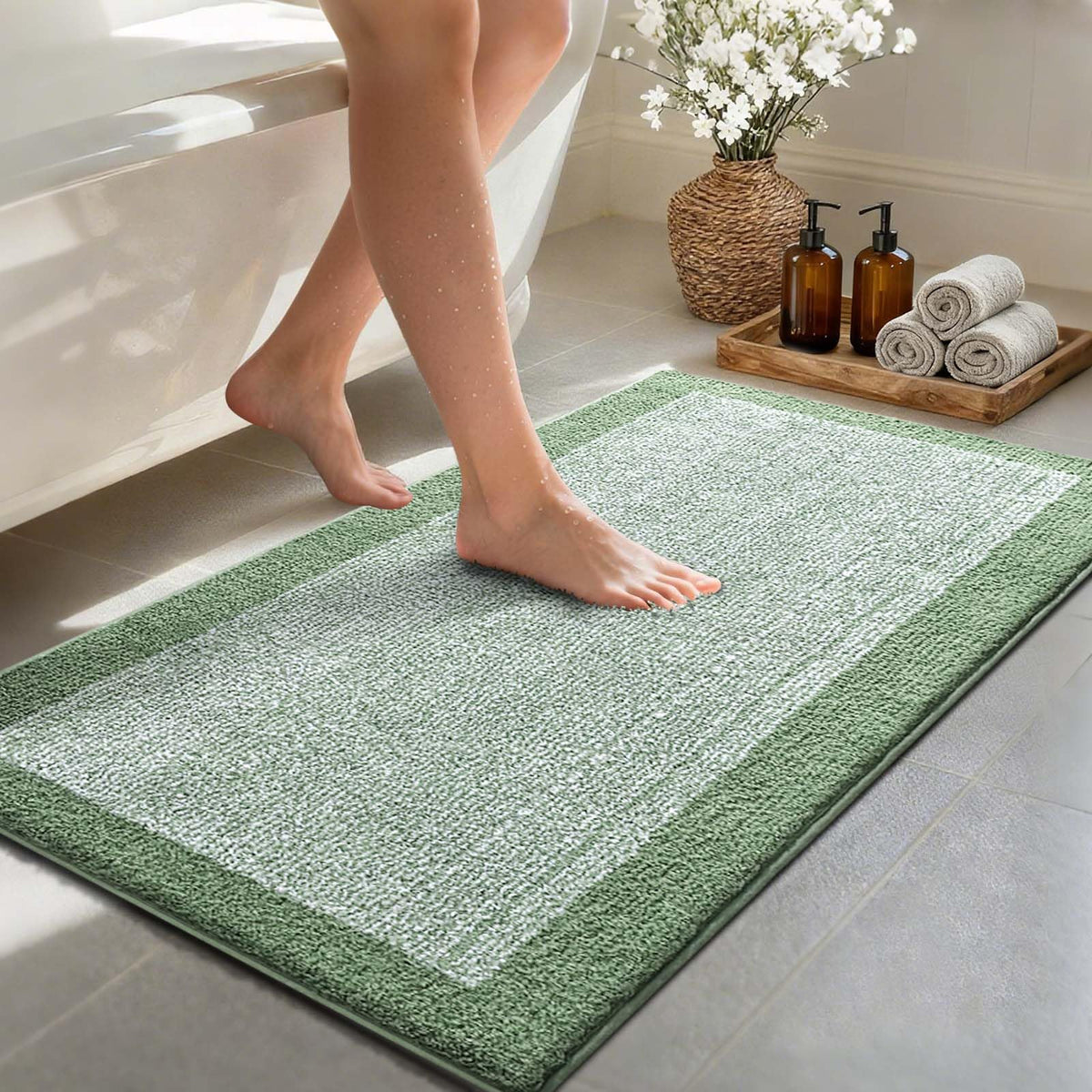 48x24 Long Bathroom Rugs Non Slip Washable, Soft Absorbent Bath Mat Blue
