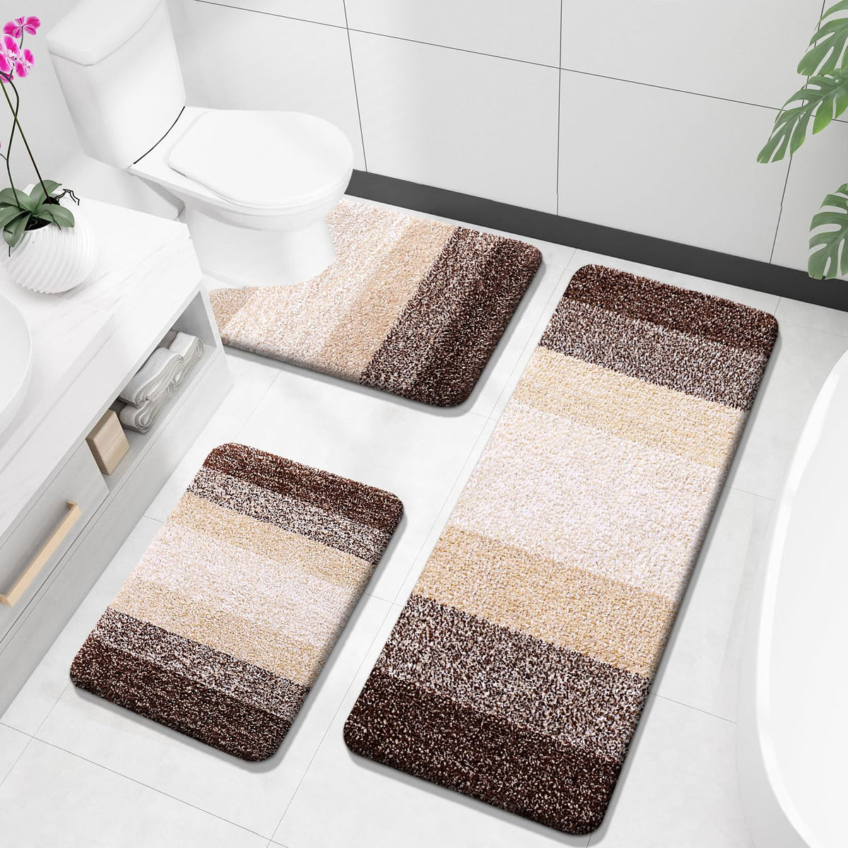 OLANLY Microfiber Bathroom Rugs Sets 3 Piece, Absorbent Bath Mats, Grey