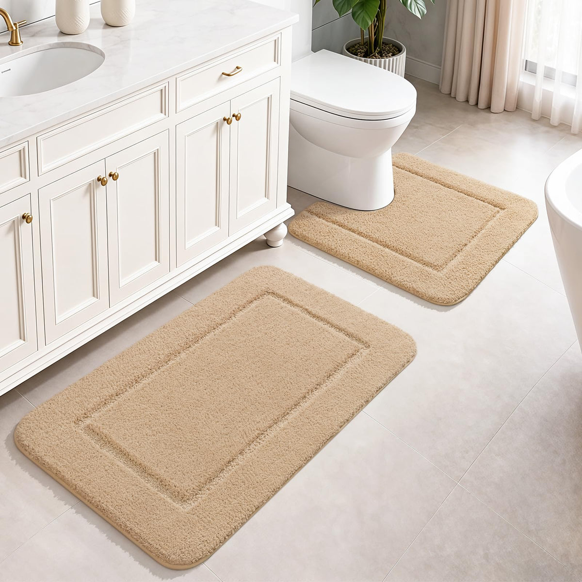 LOCHAS Bathroom Rug Set 2 Piece, 20''x20'' & 34''x21'', Beige