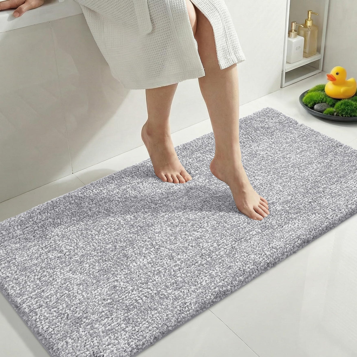 Yimobra Non Slip Machine Washable Bathroom Rug 32x20 Light Blue and White