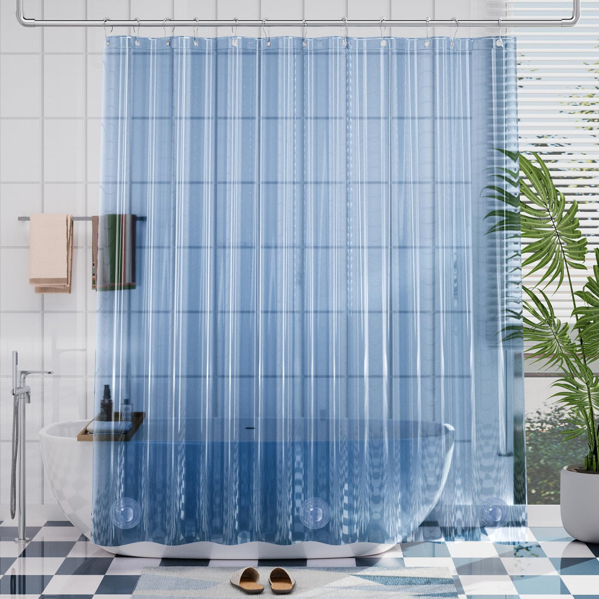 AmazerBath 48x72 Shower Curtain Stall, Small Shower Curtain for Shower Stall, Clear Bathroom Curtain Plastic, Thick PEVA Bathroom Accessories with 2 Clear Weighted Stones and 8 Grommet Holes