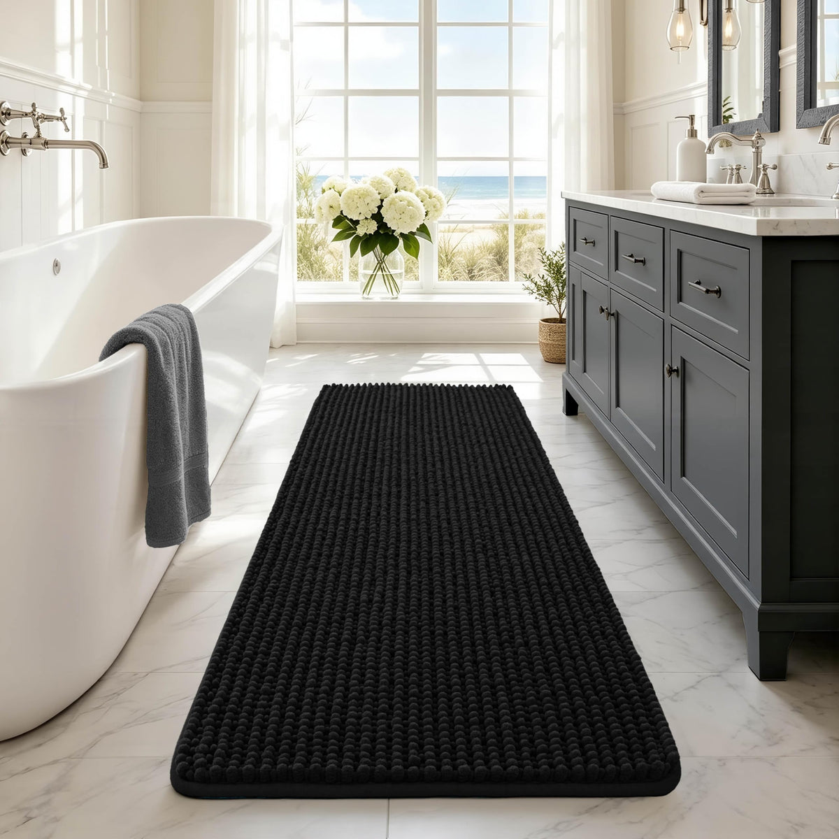 Ophanie Grey Bathroom Rugs 30x20, Soft Chenille Bath Mat, Non Slip Absorbent Quick Dry Light Gray Mats, Machine Washable Thick Small Area Rug Sets,Grip Bathmat for Shower,Toilet,Sink and Indoor Floor
