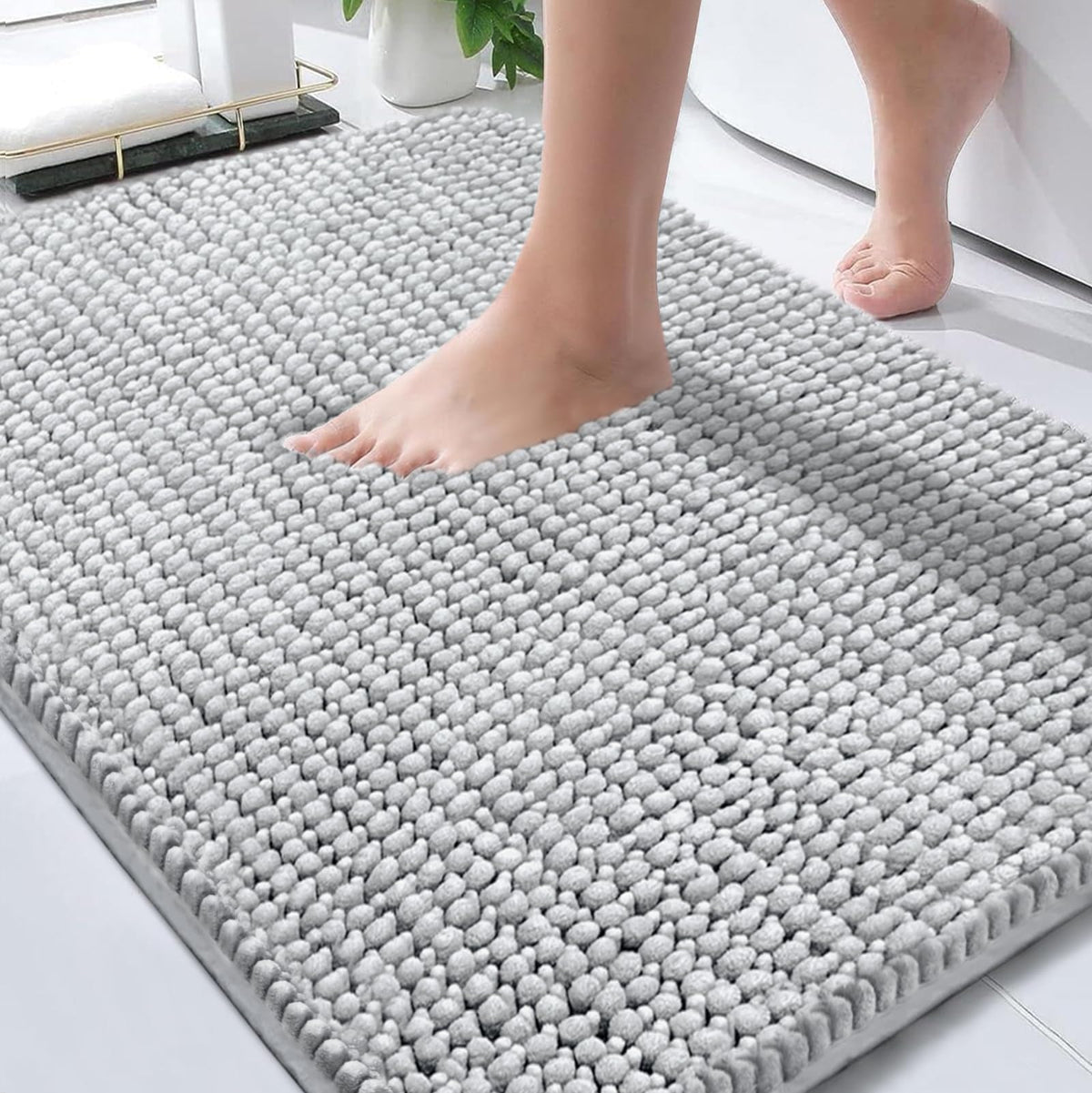 Ophanie Grey Bathroom Rugs 30x20, Soft Chenille Bath Mat, Non Slip Absorbent Quick Dry Light Gray Mats, Machine Washable Thick Small Area Rug Sets,Grip Bathmat for Shower,Toilet,Sink and Indoor Floor