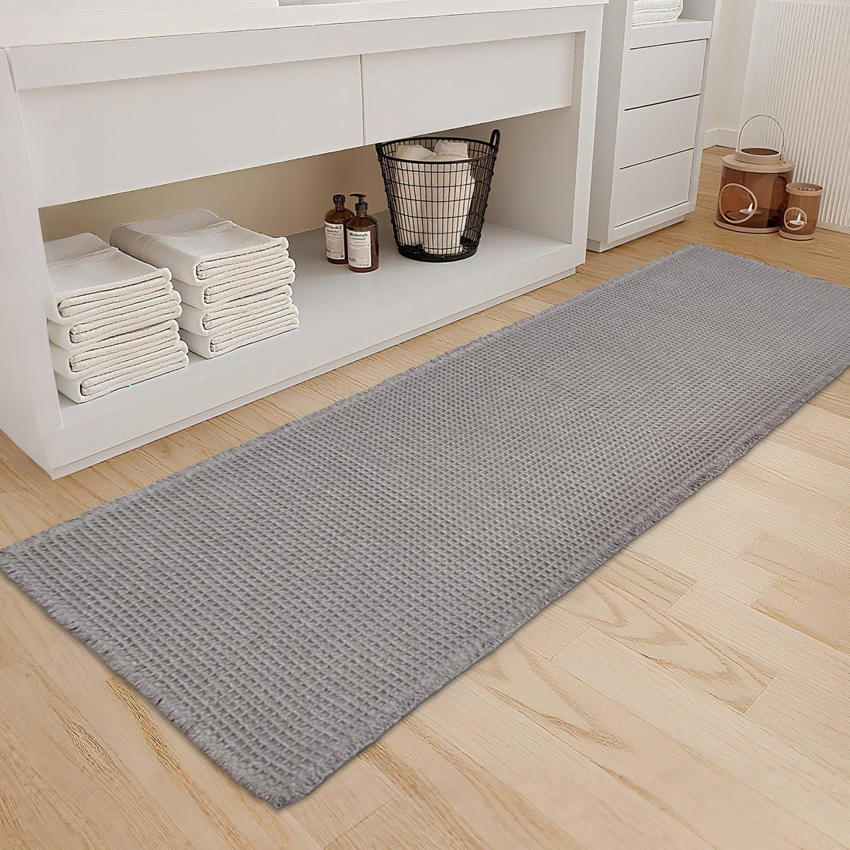 ZALL Waffle Bath Mat,Dark Green Super Absorbent Non Slip Bathroom Rug,17x24inch,Machine Washable Ultra Soft Floor Mats