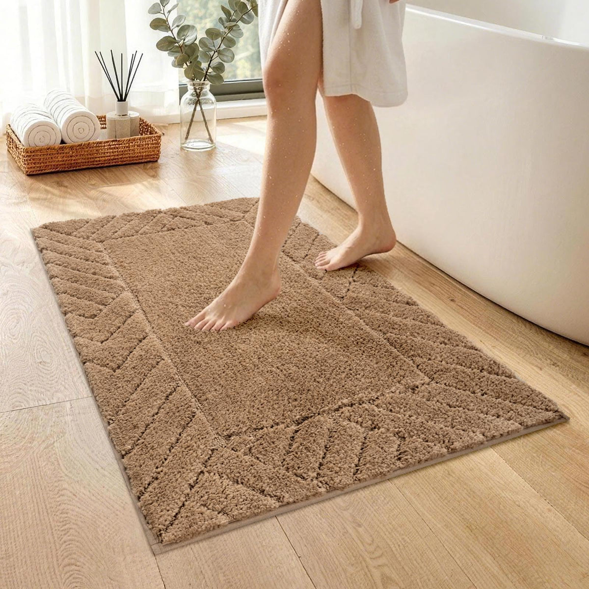 48x17 Long Bathroom Runner Rugs Beige, Non Slip Washable Bath Rugs