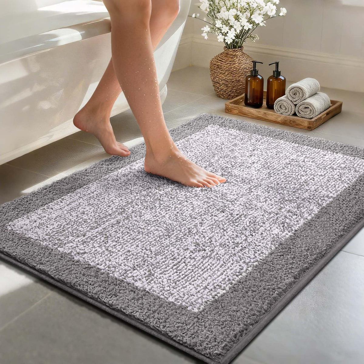 48x24 Long Bathroom Rugs Non Slip Washable, Soft Absorbent Bath Mat Blue