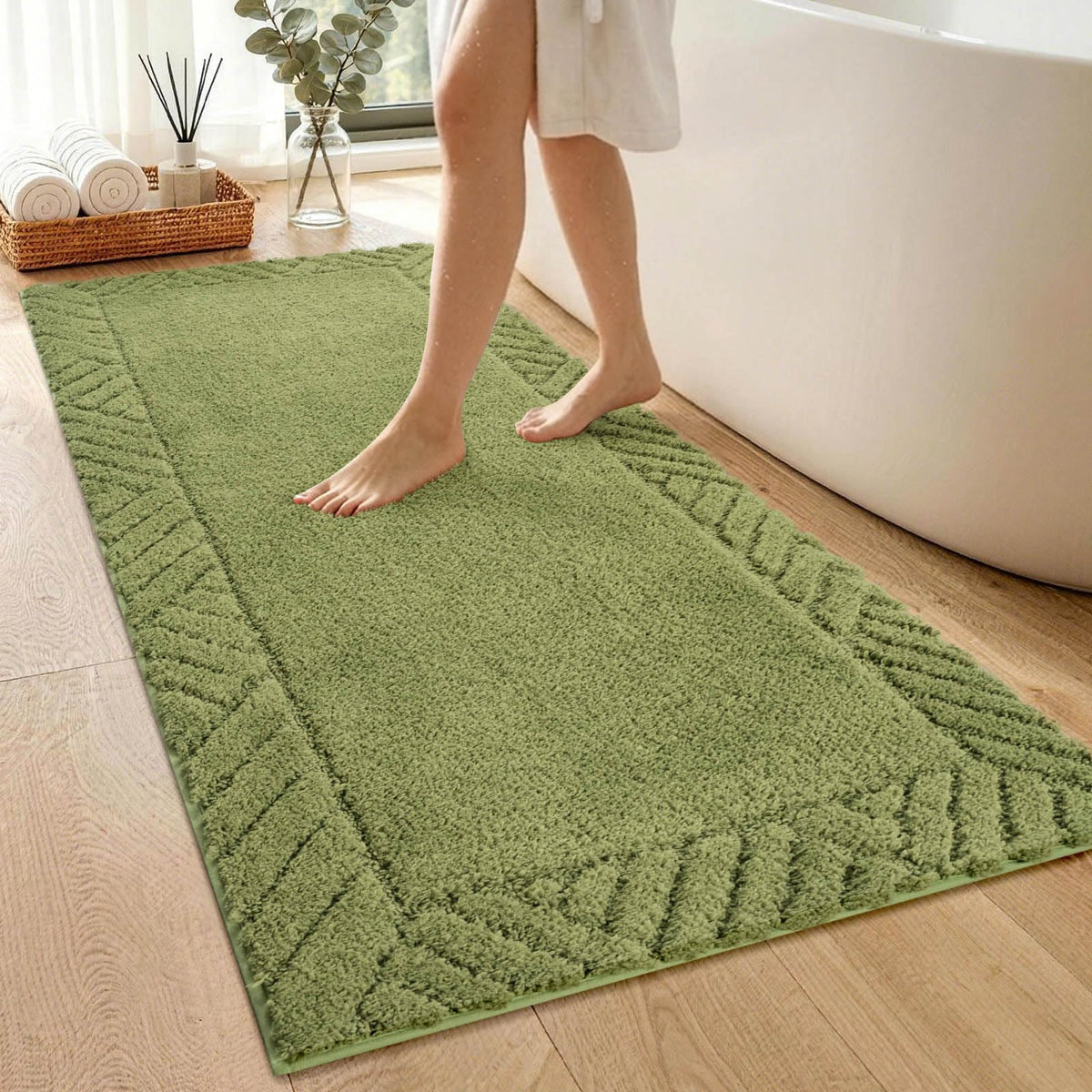 48x17 Long Bathroom Runner Rugs Beige, Non Slip Washable Bath Rugs
