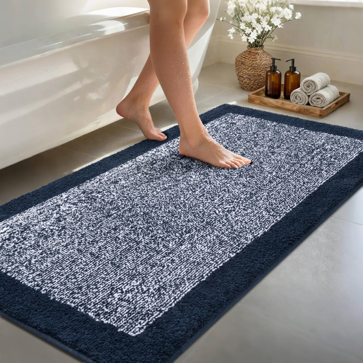 48x24 Long Bathroom Rugs Non Slip Washable, Soft Absorbent Bath Mat Blue