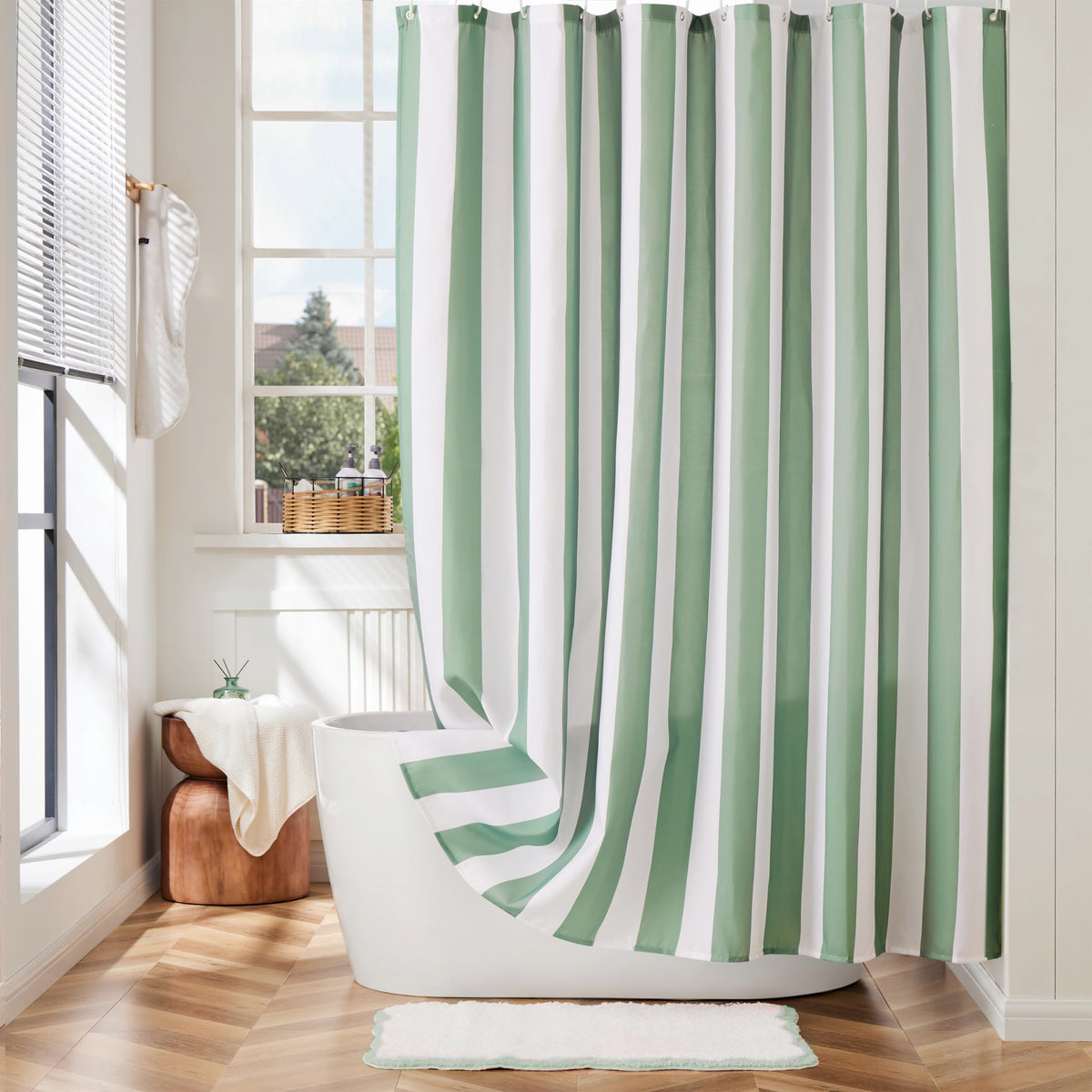 Ohocut Vertical Striped Shower Curtain, Cute Retro Vintage Stripe Farmhouse Bathroom Shower Curtain, Waterproof Polyester Fabric Modern Shower Curtain for Bathroom 72x72 Inches (Double Pink)