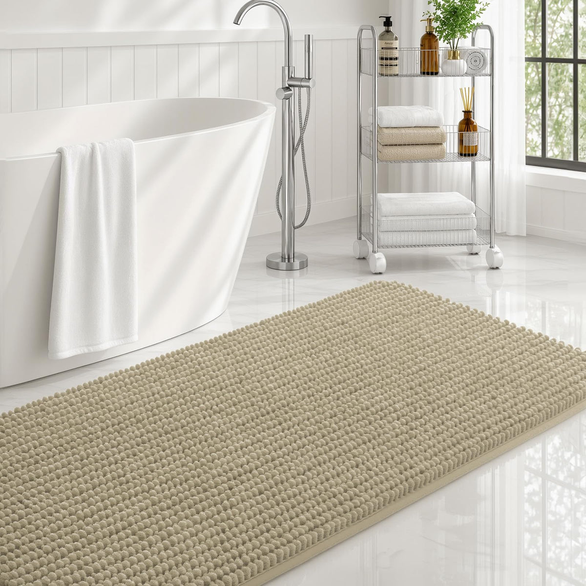 Ophanie Grey Bathroom Rugs 30x20, Soft Chenille Bath Mat, Non Slip Absorbent Quick Dry Light Gray Mats, Machine Washable Thick Small Area Rug Sets,Grip Bathmat for Shower,Toilet,Sink and Indoor Floor