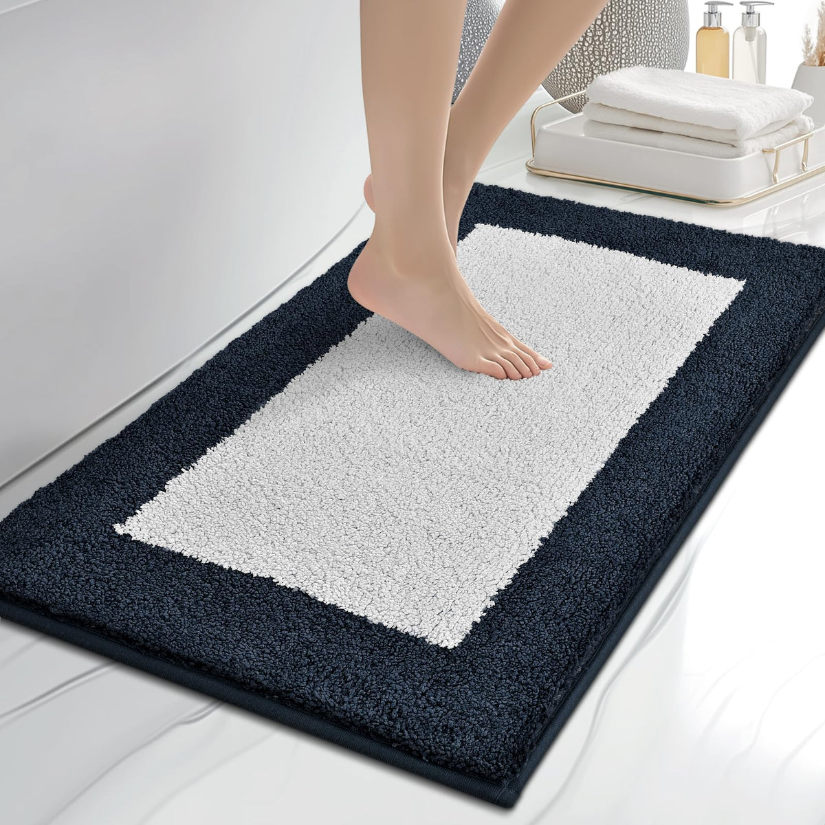 anllugs Bathroom Rugs, 20" x 30" Soft Bath Rugs, Olive Green & Green