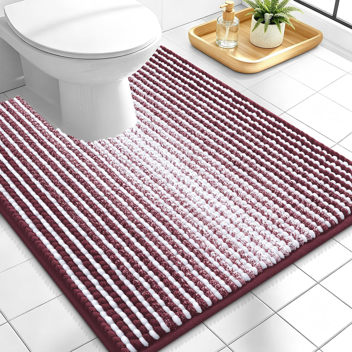 OLANLY Bathroom Rugs 30x20, Soft Chenille Striped Bath Rugs, Grey